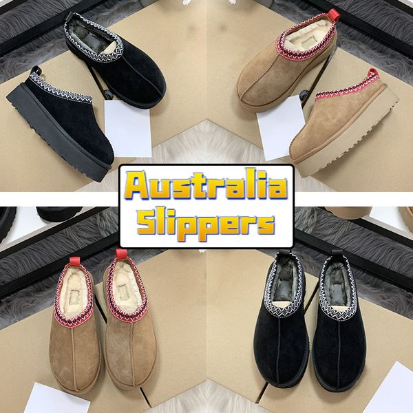Fashion men women slippers australia platform tazz suede shearling slides warm indoor outdoor sandals black chestnut winter mens shoes designer sneakers US 3-12