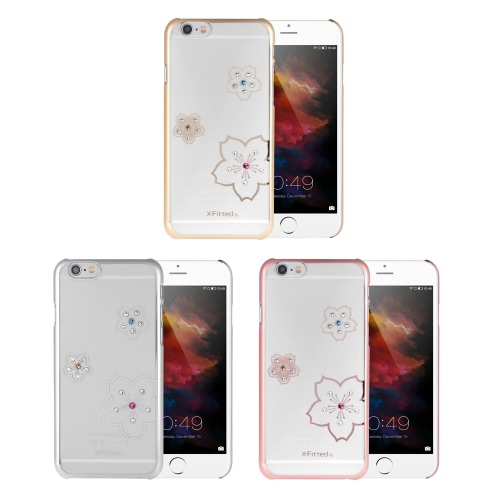 Original X-Fitted lujo 360 ° completo protector claro caso placa tope teléfono Shell dura cubierta trasera con pedrería de Swarovski chapado diseño para el iPhone 6 y 6S más 5,5 pulgadas
