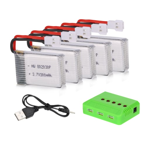 5 unids 3.7 V 300 mAh Li-po Batería con 5 en 1 Cargador de Batería para FQ777 FQ17W RC FPV Drone GoolRC T15 Quadcopter