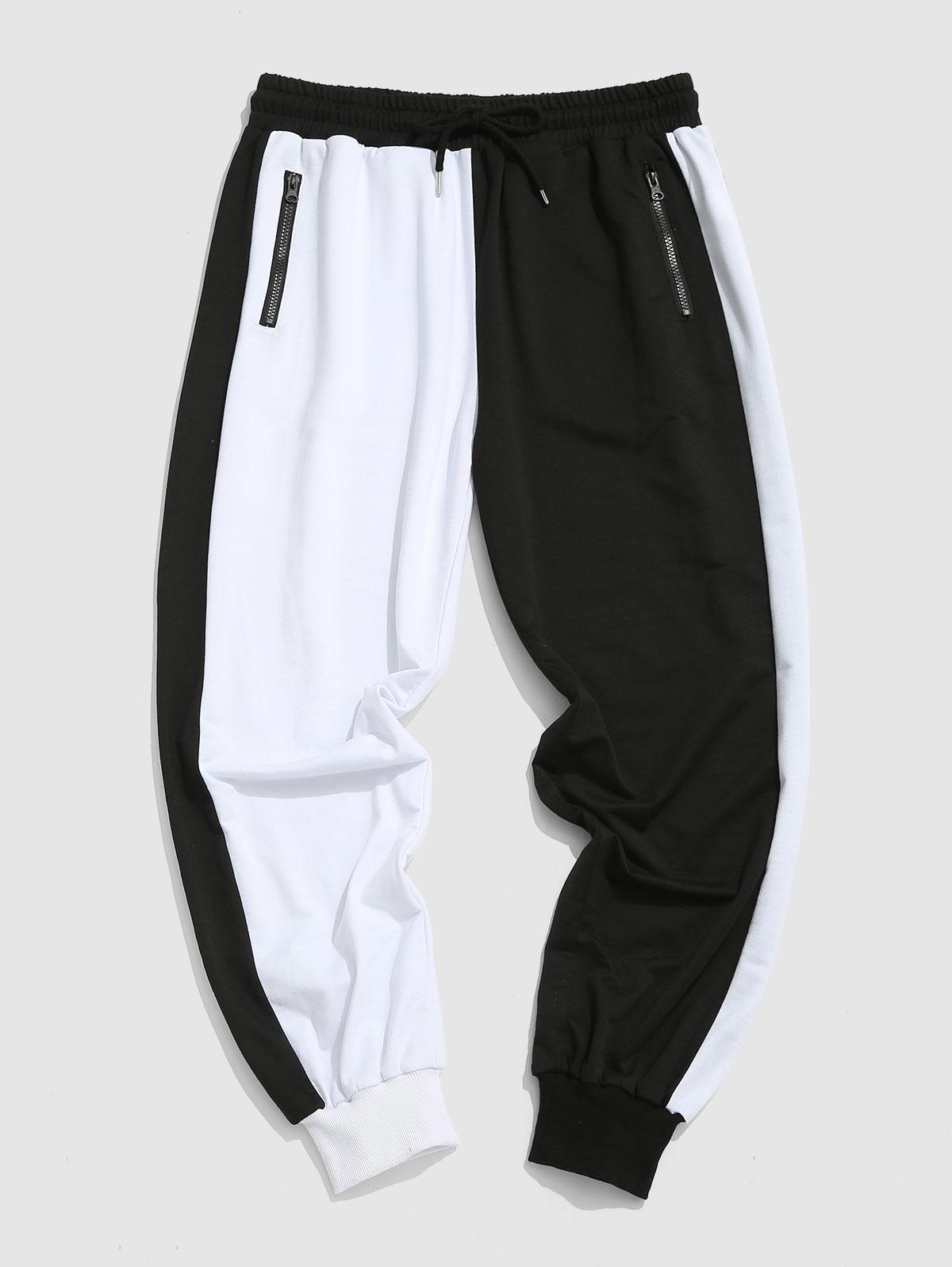 ZAFUL Men's Drawstring Contrast Sports Sweatpants L White