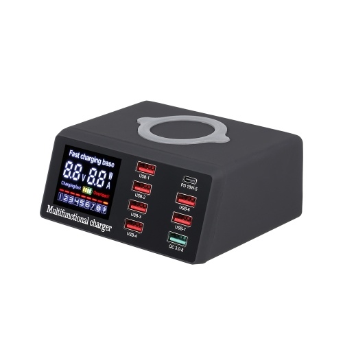 Chargeur USB sans fil X9 8 ports Charge rapide PD + QC3.0 + Station de charge de Port USB avec écran LED pour téléphone / ordinateur portable / tablette
