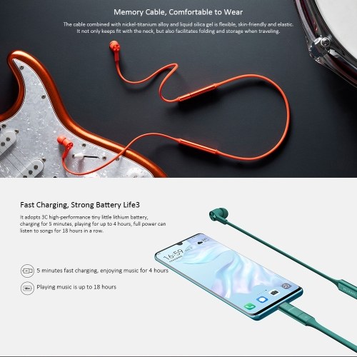 HUAWEI FreeLace Auriculares inalámbricos Tecnología HiPair BT5.0 Tipo-C Auriculares intrauditivos de carga rápida IP55 Auriculares deportivos magnéticos a prueba de agua inteligentes para teléfonos inteligentes con tableta HUAWEI PC
