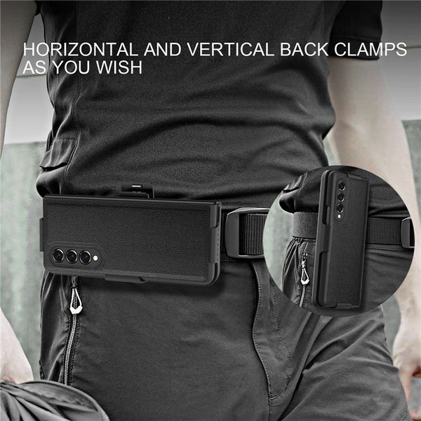 360 Rotation Belt Clip Hybrid Phone Case for Samsung Galaxy Fold3 5G Durable Sturdy Solid Leather Kickstand Protective Cover Anti-fall