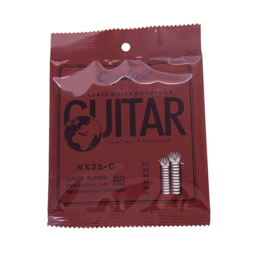 Orphee NX35-C Nylon Classical Guitar Strings 6pcs Full Set Replacement (.028-.045) Nylon Core Color Steel Plated Hard Tension