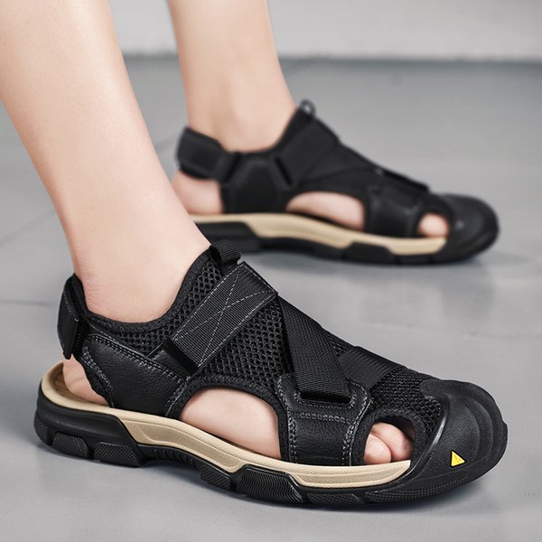 Top Fashion Summer Women Mens Sandals Black Beige Mesh Leather Beach Sandal Men Shoes Size 38-44 Code: 93-1801