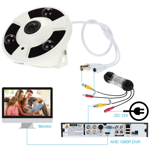 KKmoon HD 1080P 1,7 mm Fisheye 360 º panorámica seguridad CCTV cámara Inicio vigilancia PAL sistema