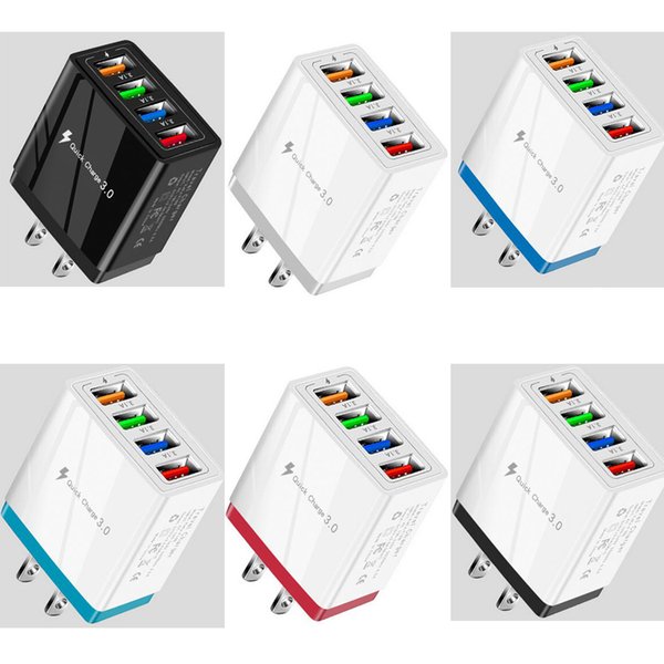 4 USB Ports 3.1A mobile phone charger wall chargers Power adapter color LED light EU US plugs standard for tablet htc android phone pc mp3