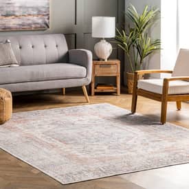 Gray Vintage Medallion Washable 2' x 3' Area Rug