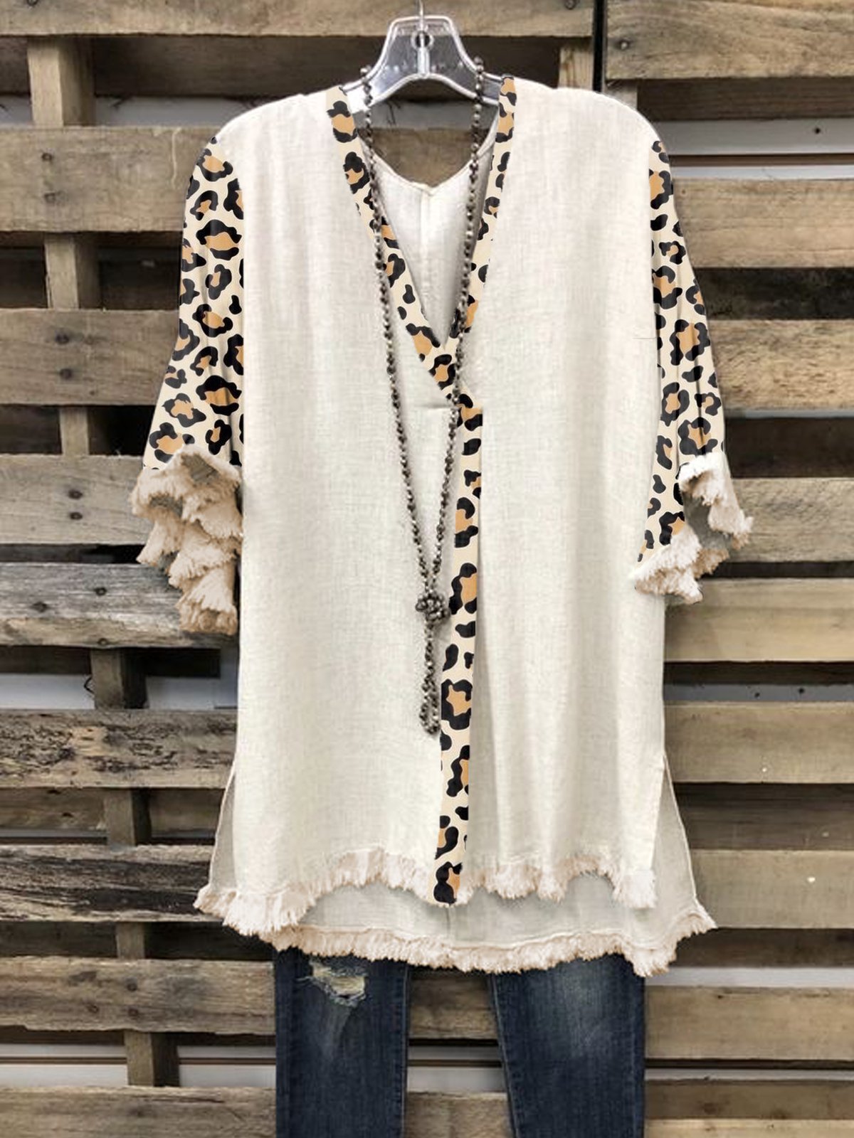 Leopard Vintage Shift Linen T-Shirts - Noracora