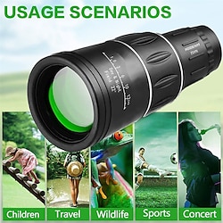 Télescope monoculaire 16x52 Le télescope extérieur haute définition peut être utilisé avec les téléphones portables pour prendre des photos adaptées à l'observation des oiseaux / au camping / aux Lightinthebox