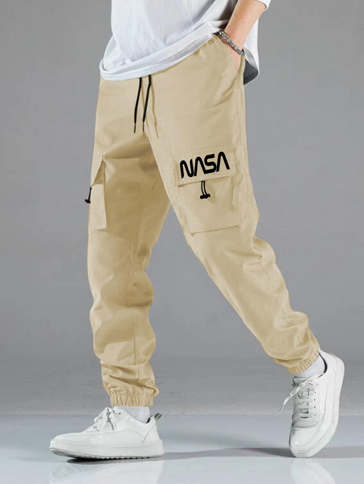 ZAFUL Men's Letter Graphic Drawstring Multi-pocket Beam Feet Cargo Pants Xl Light coffee