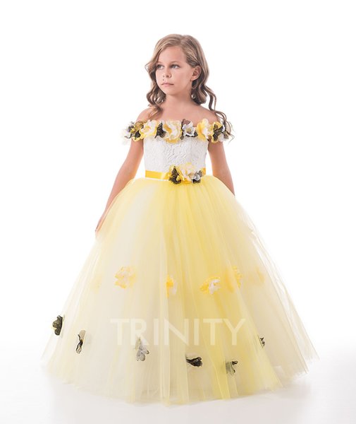 Pretty Yellow Blue Red Flowers Girl's Pageant Dresses Flower Girl Dresses Holidays/Birthday Skirt Princess Skirt Custom Size 2-14 F106130
