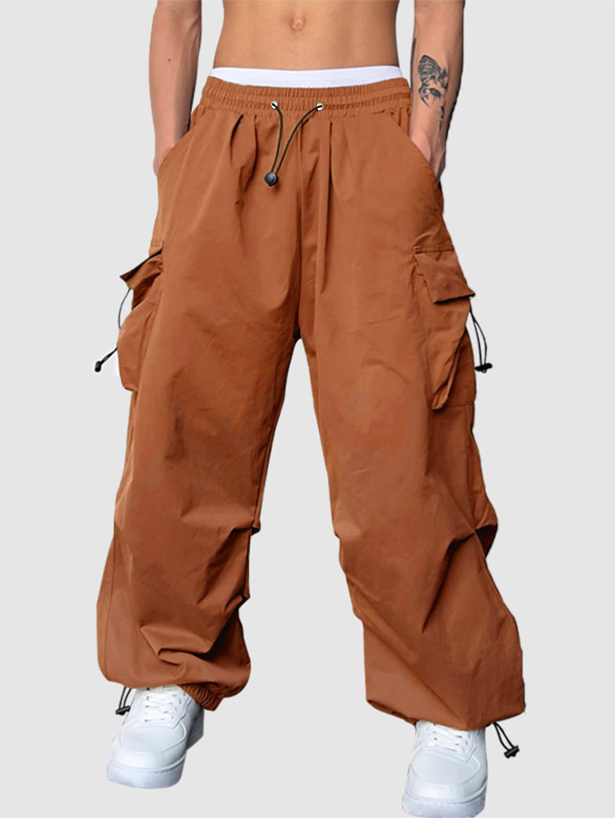 ZAFUL Men's ZAFUL Loose Fit Drawstring Pocket Design Beam Feet Parachute Cargo Pants L Orange