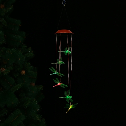 Color-Changing LED Solar Mobile Wind Chime Pathonor Changing Light Color Waterproof Six Hummingbird Wind Chimes For Home/ Party/ Night Garden Decoration