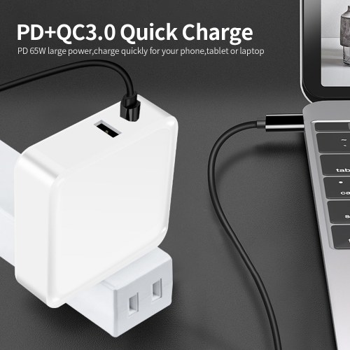 WLX-i8 2 ports USB + Type-C chargeur 65W PD + QC3.0 Charge rapide adaptateur Portable tête de chargeur pour tablette / téléphone prise britannique