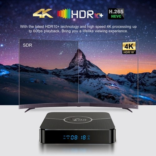 X98 Plus Android 11.0 Smart TV Box Amlogic S905W2 UHD 4K Lecteur multimédia 2.4G/5G WiFi bi-bande BT AV1 VP9 H.265 Décodage Affichage numérique Télécommande