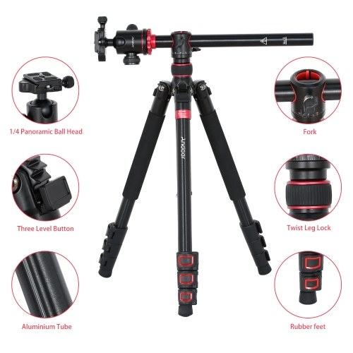 Andoer TTT-012 Trépied en alliage d'aluminium de 183 cm/72,05 pouces Support monopode pour trépied détachable avec rotule rotative panoramique Colonne centrale amovible Plaque à dégagement rapide Max. Portant 10KG pour appareil photo caméscope prise de vu