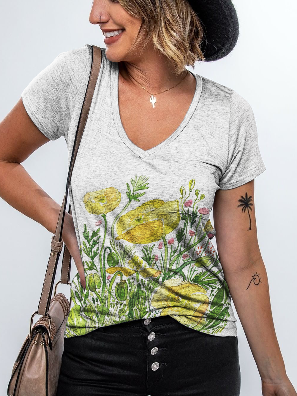 V Neck Sweet Short Sleeve T-Shirts - Noracora