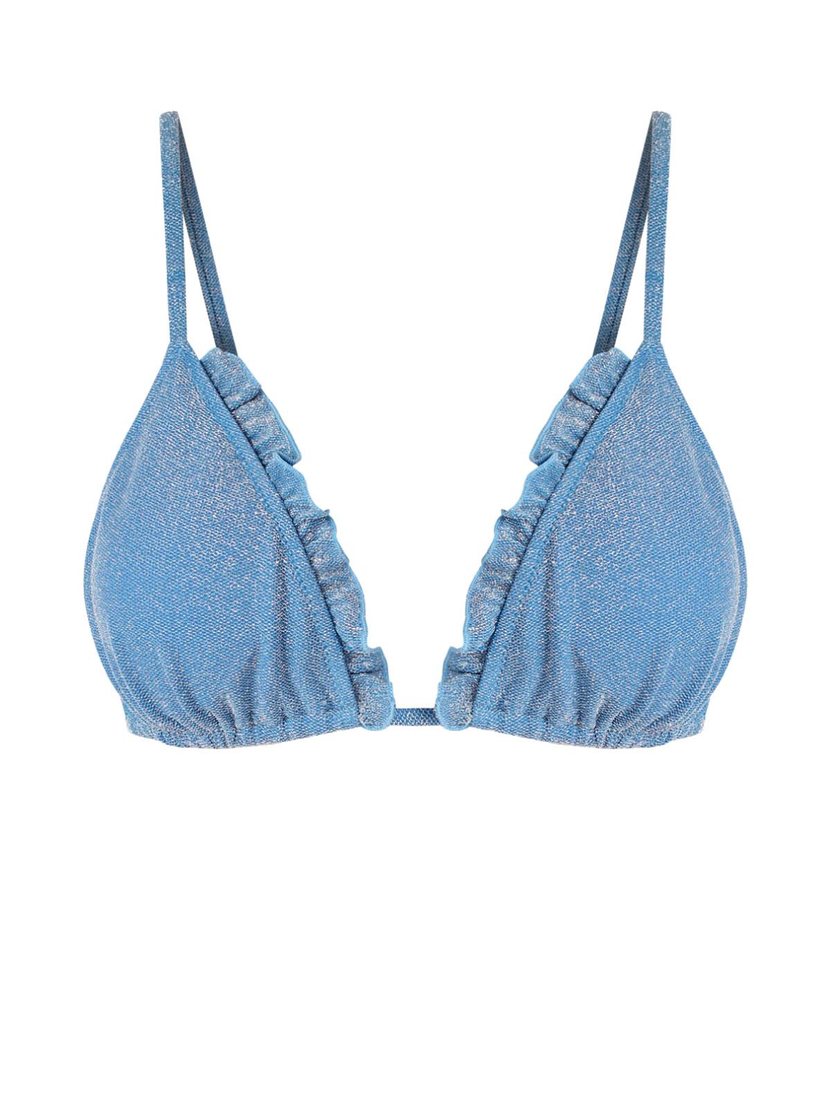 Metallic Ruffle Triangular Bikini Top S Light blue