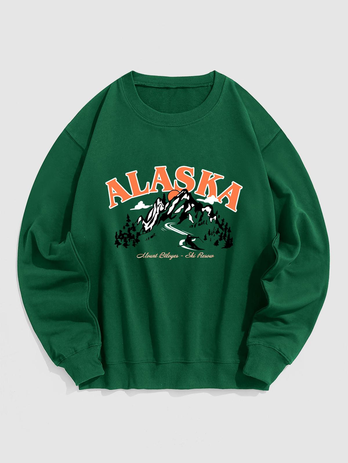 ZAFUL Men's ALASKA Mountain Pattern Pullover Sweatshirt S Deep green