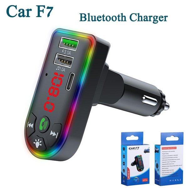 Car F7 Charger Bluetooth Transmitters FM transmitter Dual USB Quick Charging Type C PD chargers Handsfree Audio Receiver MP3 Player