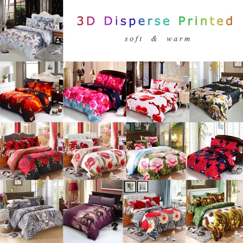 4pcs Queen Size 3D imprimé literie ensemble literie Accueil Textiles rouge motif Rose housse de couette + drap + 2 taies d'oreiller