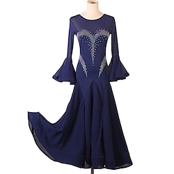 Ballroom Dance Dress Rhinestone Pure Color Women's Performance Training Long Sleeve Chiffon Mesh Spandex Lightinthebox