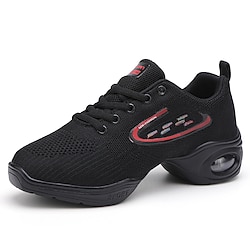 Women's Dance Sneakers Training Square Dance Plus Size Sneaker Lace-up Flat Heel Round Toe Lace-up Teenager Adults' Black White Lightinthebox