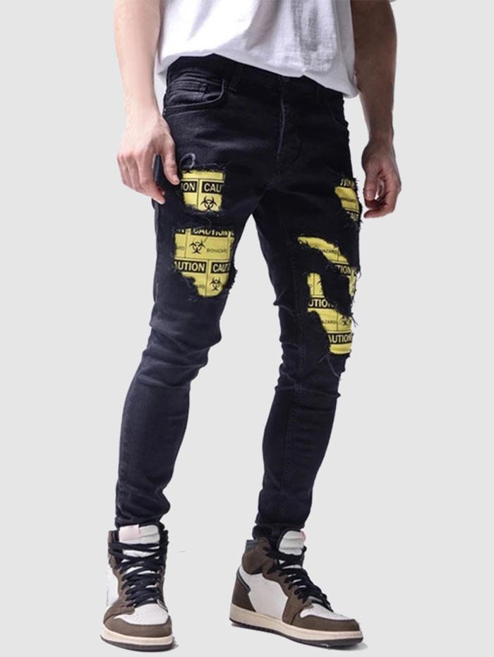 ZAFUL Men's Contrast Ripped Patch Casual Jeans S Black