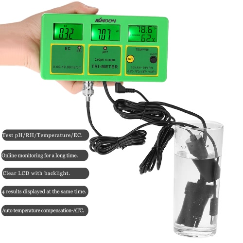 KKmoon nuevo profesional 4 en 1 multi-parámetro Análisis de aguas de LCD del metro de Tri-Metro de múltiples funciones Monitor de Calidad del Agua de pH / RH / CE (TDS) / TEMP multiparámetro probador de la calidad del agua digital