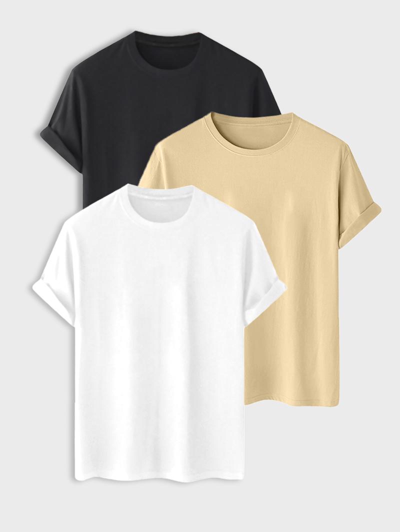 ZAFUL Men's 3PC Plain Short Sleeves Crew Neck Basic Cotton T Shirt Xl Multi a