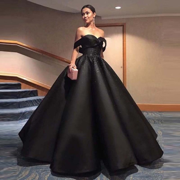 Black Chic Evening Dress Hippie Style Ball Gown Saudi Arabic Robe de soiree Off Shoulder Beaded Formal Prom odejda jenskaya