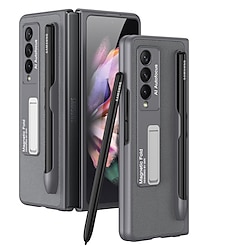 Phone Case with S Pen Holder for Samsung Galaxy Back Cover Galaxy Z Fold 3 5G Shockproof Dustproof with Stand Solid Colored PU Leather miniinthebox
