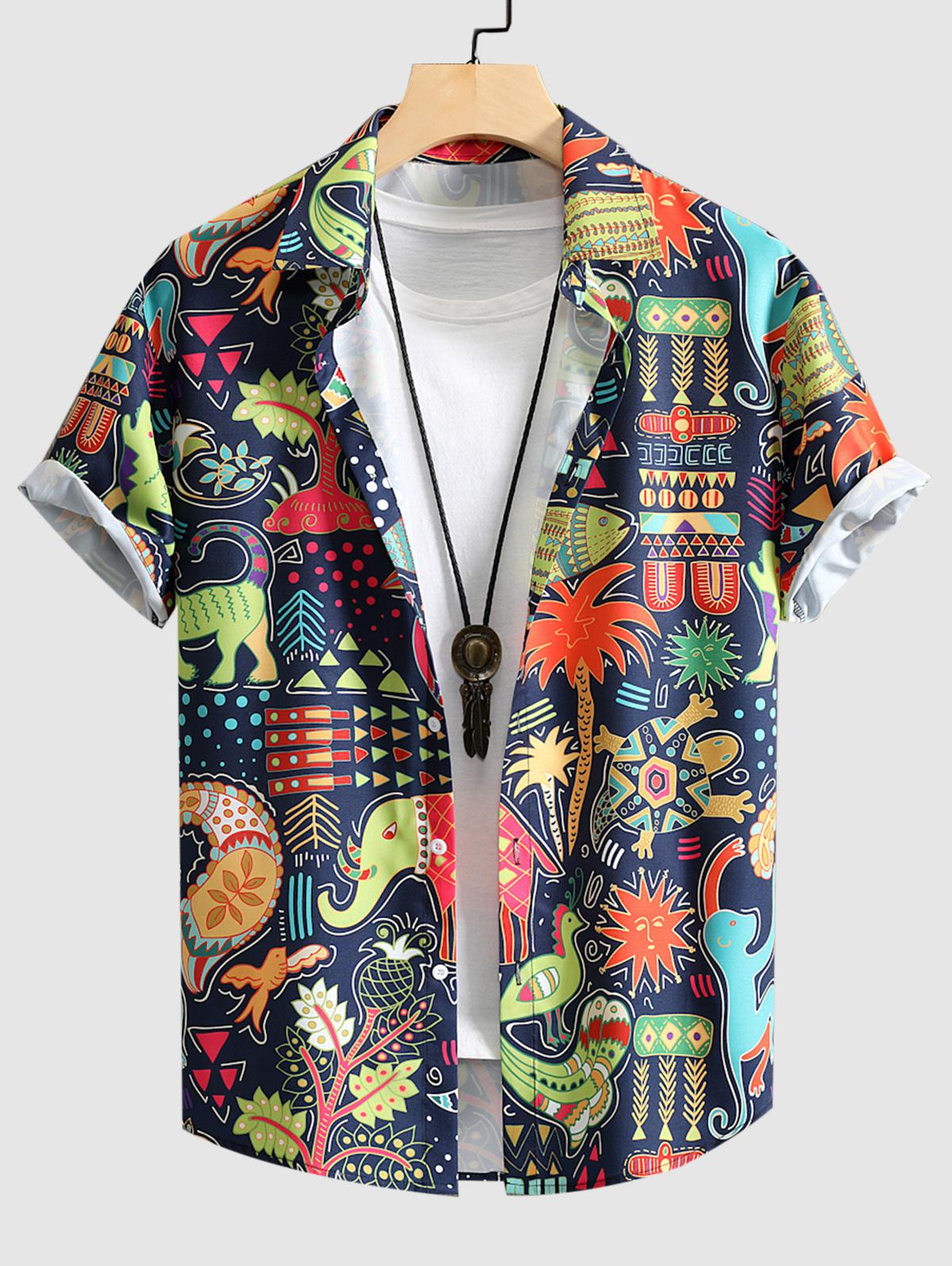 ZAFUL Men's All Over Jungle Print Vacation Shirt L Navy blue