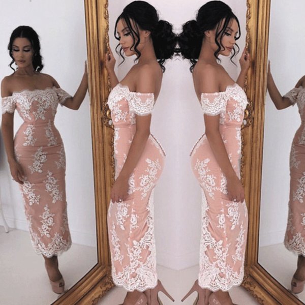2022 Arrival Off the shoulder Short evening dress Lace gowns robe soiree dubai Arabic Plus size robes de cocktail