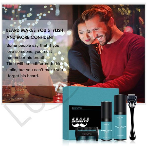4 Pcs/set Men Beard Growth Kit Hair Growth Enhancer Thicker Oil Nourishing Leave-in Conditioner Beard Grow Spray Set with CombSc