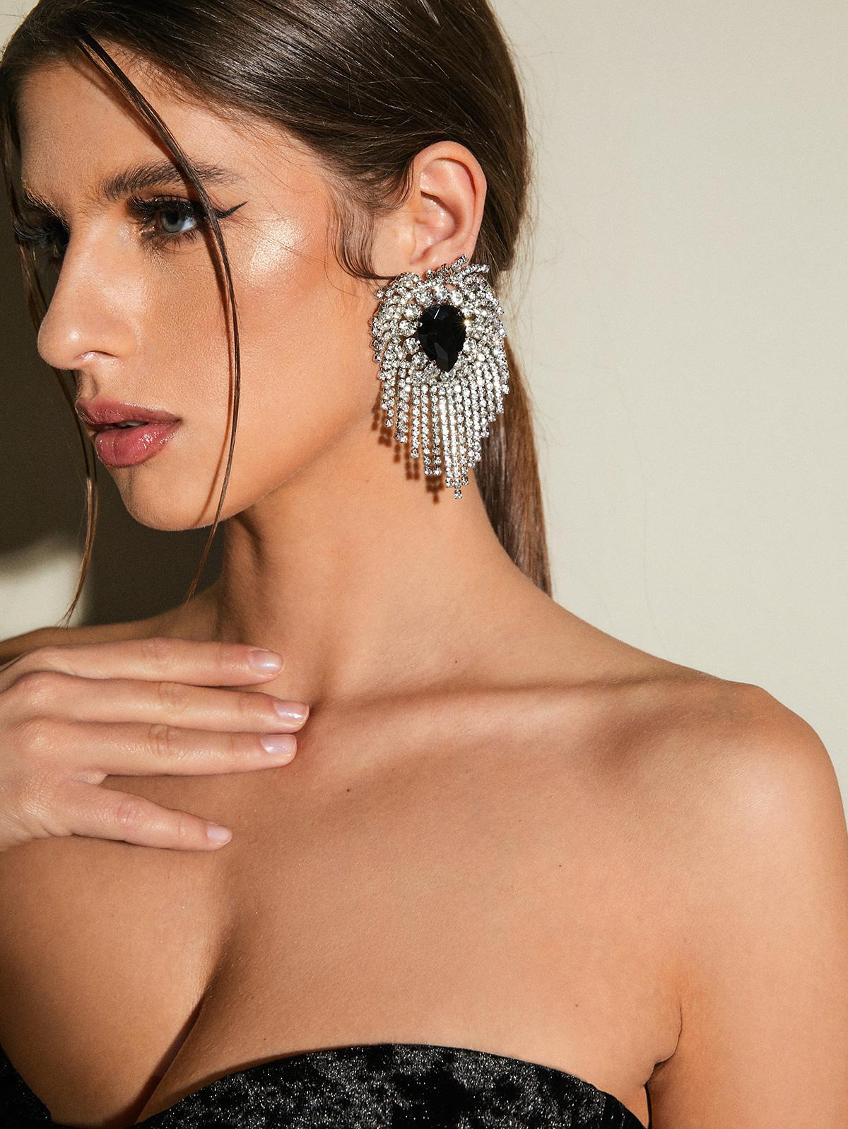Cute Earrings Statement Water Drop Rhinestone Fringe Chandelier Earrings By ZAFUL