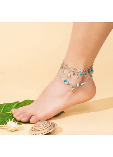 Leaf Alloy Detail Silver Anklet Set