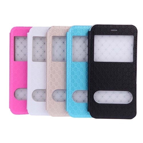 Fashion Dual Double View Window Slim Flip PU Leather Protective Case Cover with Stand for iPhone 6 Plus