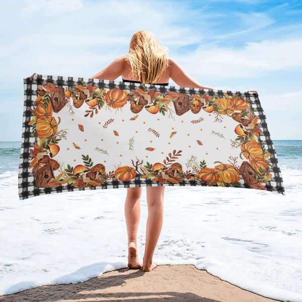 Towel Thanksgiving Fall Pumpkin Fallen Leaves Rectangular Beach Quick Dry Microfiber Blanket For Adults Kids Outdoor