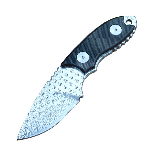 Small Damascus Fixed Blades Knife VG10 Damascus Steel Blade G10 Handle Camping Survival Hunting Knives With K Sheath