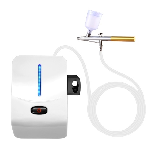 Kit d'aérographe multifonctionnel avec compresseur Ensemble de brosses à air portables Double action 5 niveaux de pression réglable Max.25PSI avec 2 pièces de peinture pour peinture Artisanat Modèle Coloriage Nail Art Maquillage Décoration de gâteaux