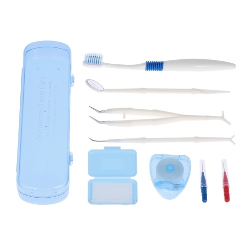 Orthodontic Teeth Care Set Toothbrush Dental Wax Floss Mirror Tweezer Probe