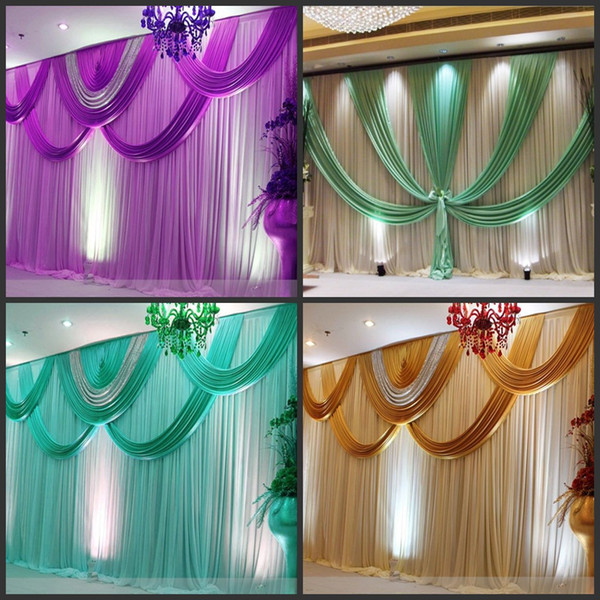 3*6m (10ft*20ft) funeral backdrop church Stage Curtain with Sequins Backdrops with Swags Ice Silk Wedding Party Stage Decoration