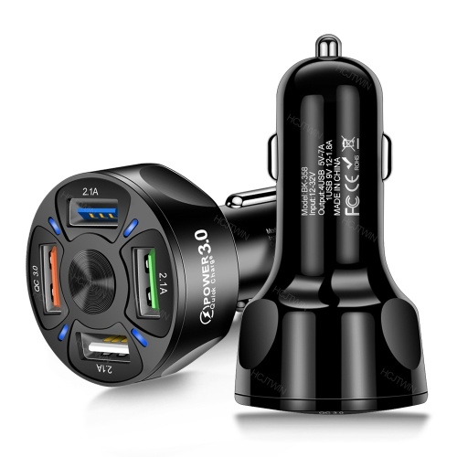 Adaptateur de chargeur de voiture 4 en 1 Dispositif de charge rapide USB 7A 35W avec lumière LED pour véhicule tout-terrain SUV de voiture 12-32V