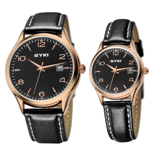 Reloj mesa cuarzo cuero correa EET8729 hombres masculino oro-negro de EYKI moda clásica amante