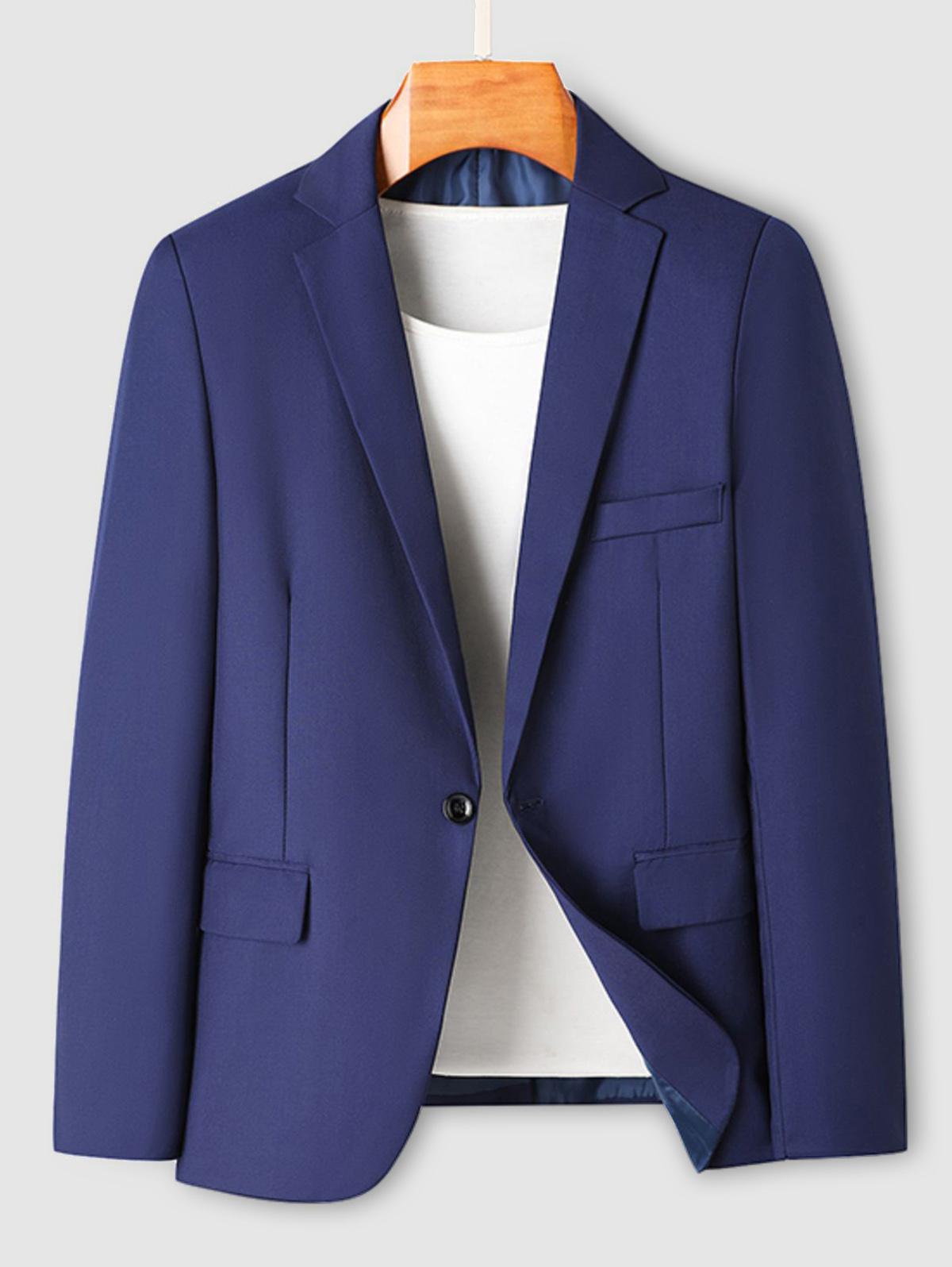 ZAFUL Men's Solid Color Single Button Back Slit Design Blazer M Cadetblue