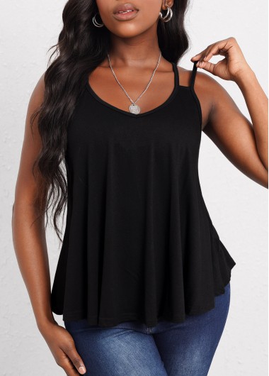 Black Double Straps Curved Hem Camisole Top
