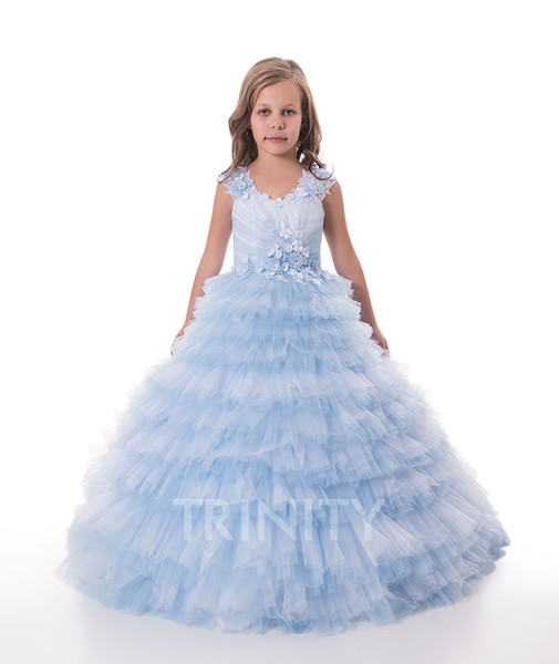 Bright Ice Blue Tulle Layers Girl's Pageant Dresses Flower Girl Dresses Holidays/Birthday Skirt Princess Skirt Custom Size 2-14 F110144