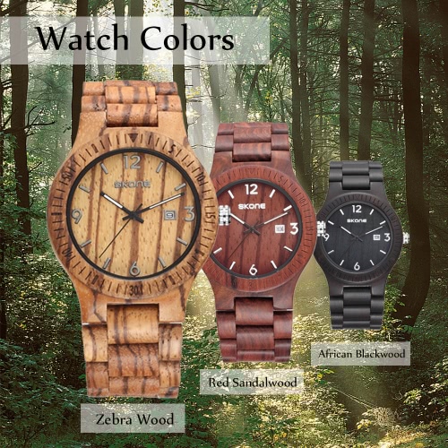 SKONE New Fashion Excellent Luminous Natural Wood Watch for Men Quartz Analog Vintage Man Wooden Casual Wristwatch Best Gift